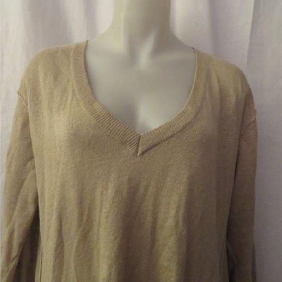 LISA TODD TAN LINEN OVERSIZED V-NECK SWEATER SZ M - Picture 3 of 7